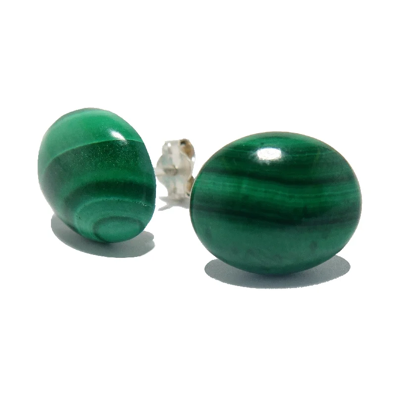 chandelier earrings for women -Malachite Earrings Power Stone Oval Studs Sterling Silver