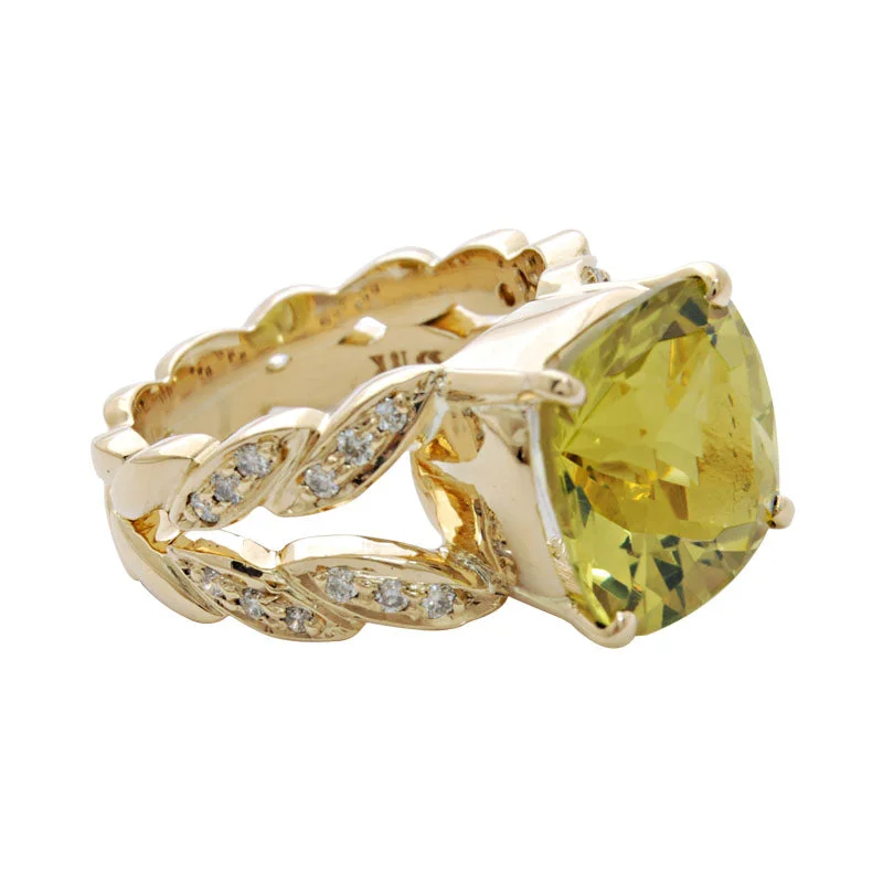 emerald rings for women -Ring- Lemon Quartz And Diamond