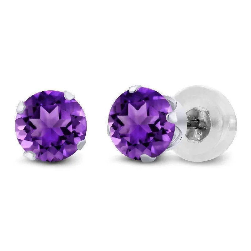 geometric earrings for women -1CTW Genuine Amethyst 10K White Gold IOBI Precious Gems Stud Earrings