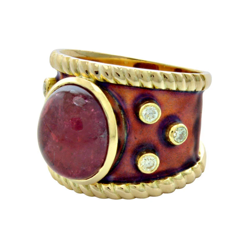 personalized rings for women -Ring-Rubellite and Diamond (Enamel)