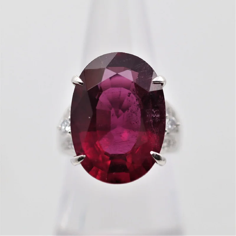 luxury engagement rings for women -Large Rubellite Tourmaline Diamond Platinum Cocktail Ring