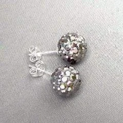 personalized hoop earrings for women -Shamballa Charcoal Crystals on 925 Silver Stud Earrings