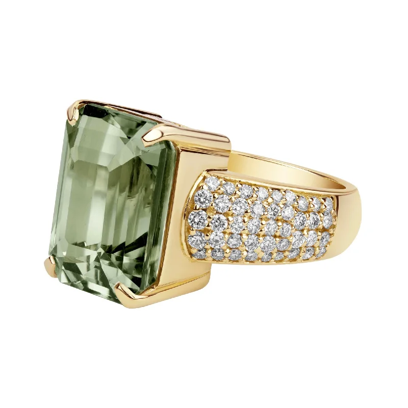 vintage wedding bands for women -Ring - Green Quartz And Diamond