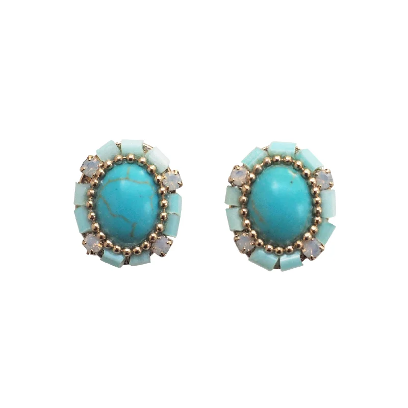 silver dangle earrings for women -Imitation Blue Turquoise Invisible Clip On Stud Earrings