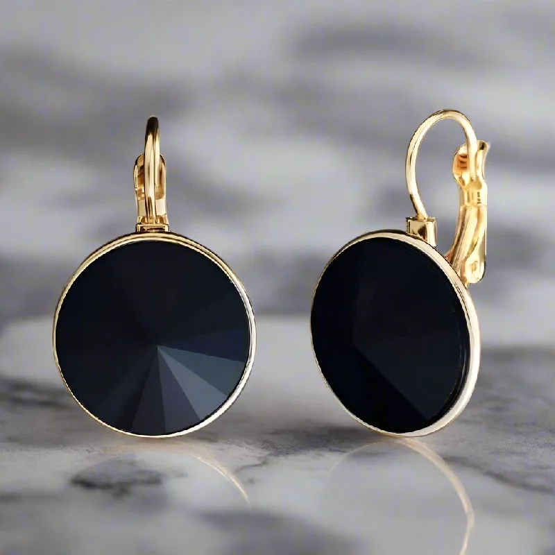 elegant pearl earrings for women -Obsidian Black Dome Austrian Crystal Lever Back Earrings for Women