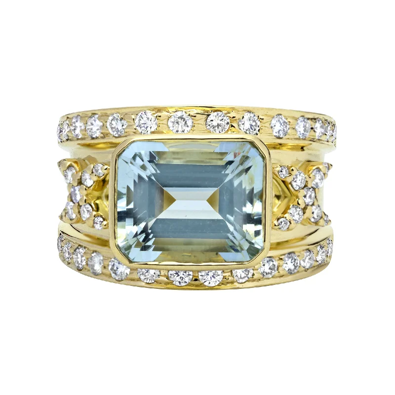 unique wedding rings for women -Ring - Aquamarine And Diamond