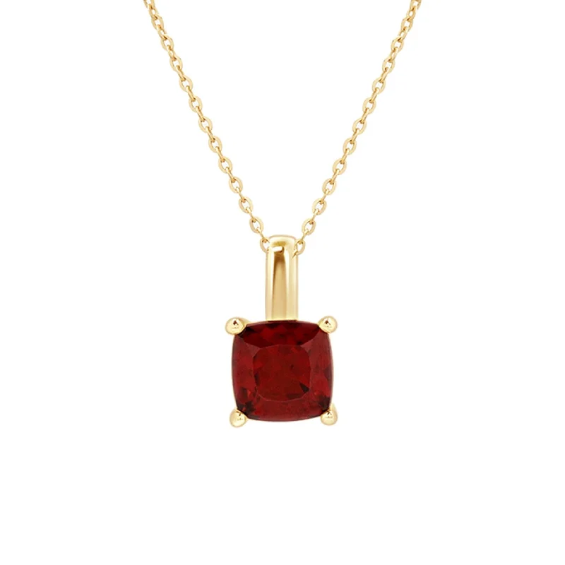 bridesmaid necklaces for women -Cushion Cut Garnet Pendant Necklace