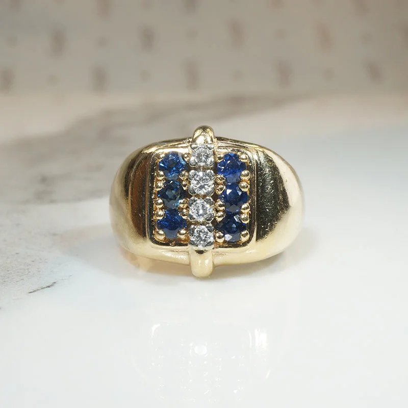 halo rings for women -Sapphire & Diamond Modernist Ring by Dankner & Sons