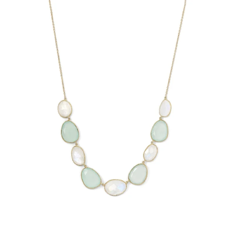 romantic pendant necklaces for women -Sterling Silver 14k Yellow Gold Plated Rainbow Moonstone & Green Chalcedony Necklace