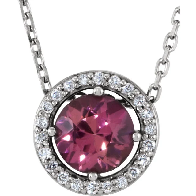 luxurious necklaces for women -14k Gold 5mm Gemstone & .05 CTW Diamond Halo 16" Necklaces