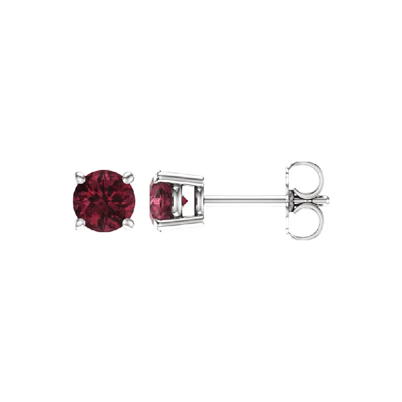 bridal drop earrings for women -5mm Round Mozambique Garnet Stud Earrings in 14k White Gold