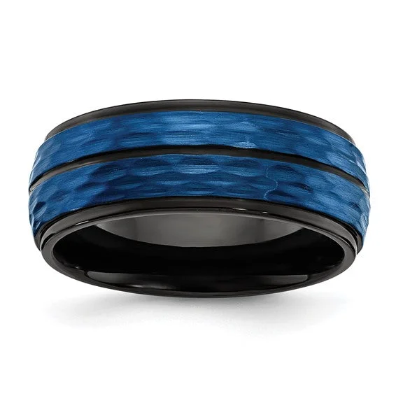 celestial necklaces for women -Stainless Steel Brushed and Polished Black/Blue IP-plated 8mm Band