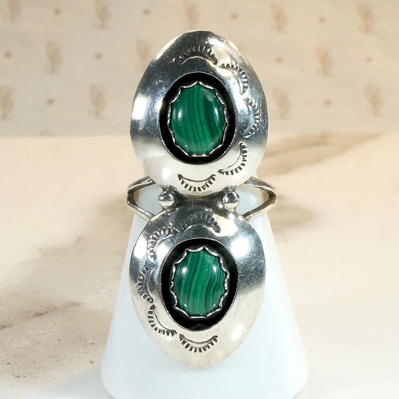 custom gemstone rings -Double Shadowbox Malachite & Sterling Ring