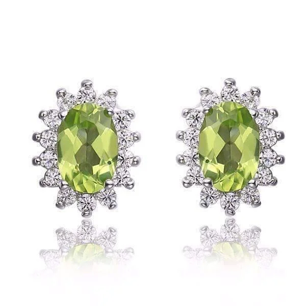 chic earrings for women -Milan Green Halo Oval Cut 1CTW Genuine Peridot IOBI Precious Gems Earrings