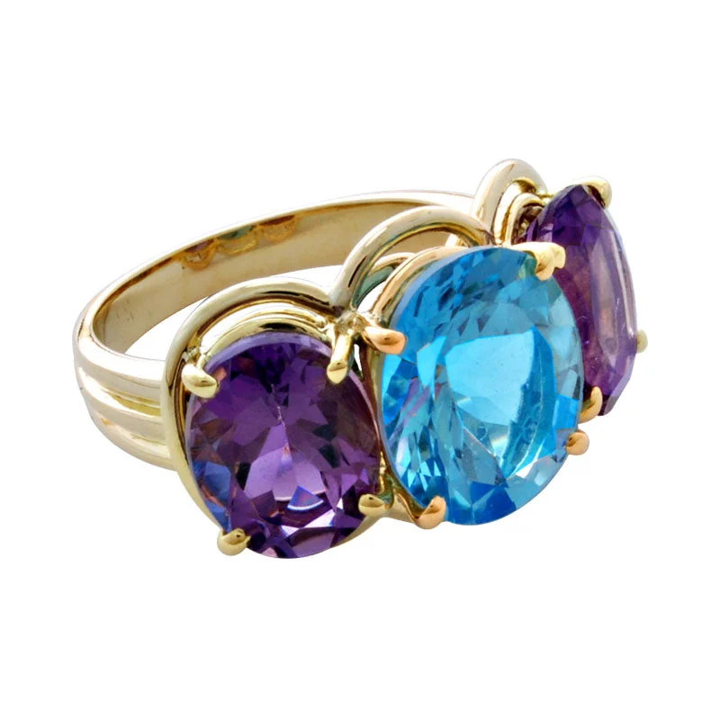 trendy wedding rings for women -Ring-Blue Topaz and Amethyst