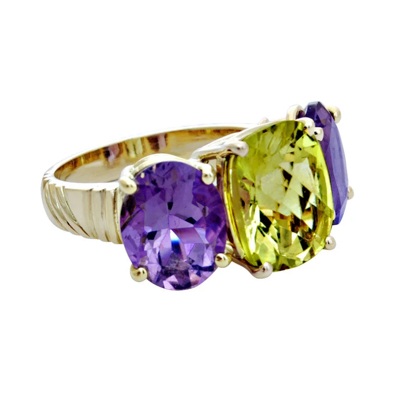 classic rings for women -Ring-Amethyst and Lemon Quartz