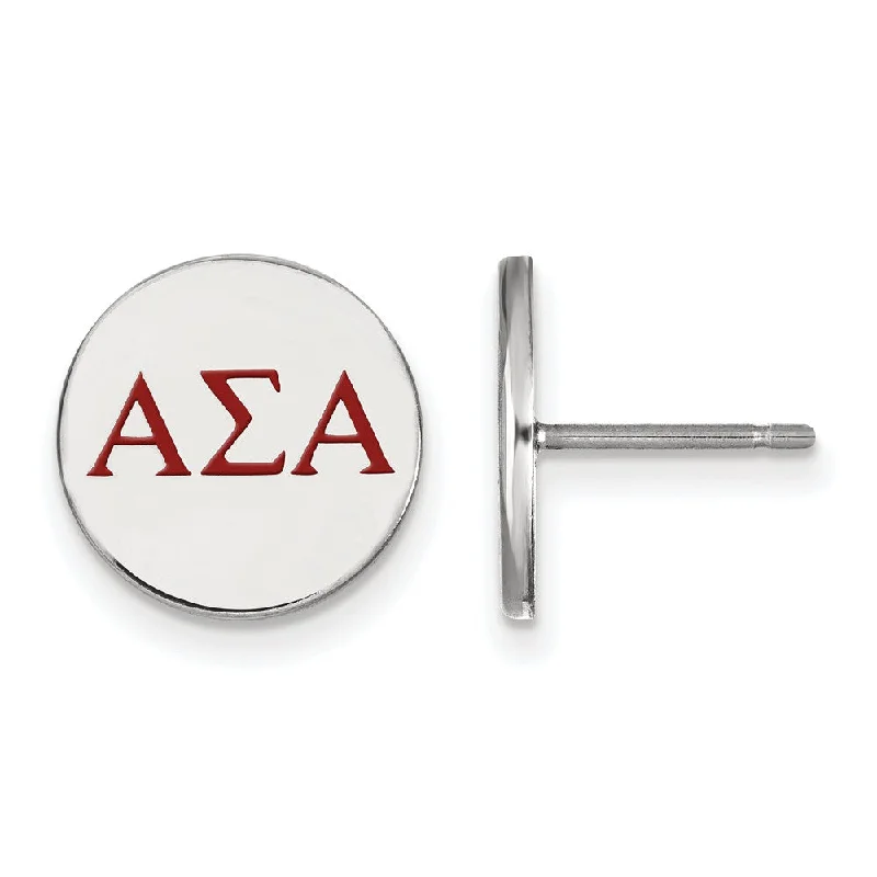 chic gemstone drop earrings -Sterling Silver Alpha Sigma Alpha Enamel Greek Letters Post Earrings