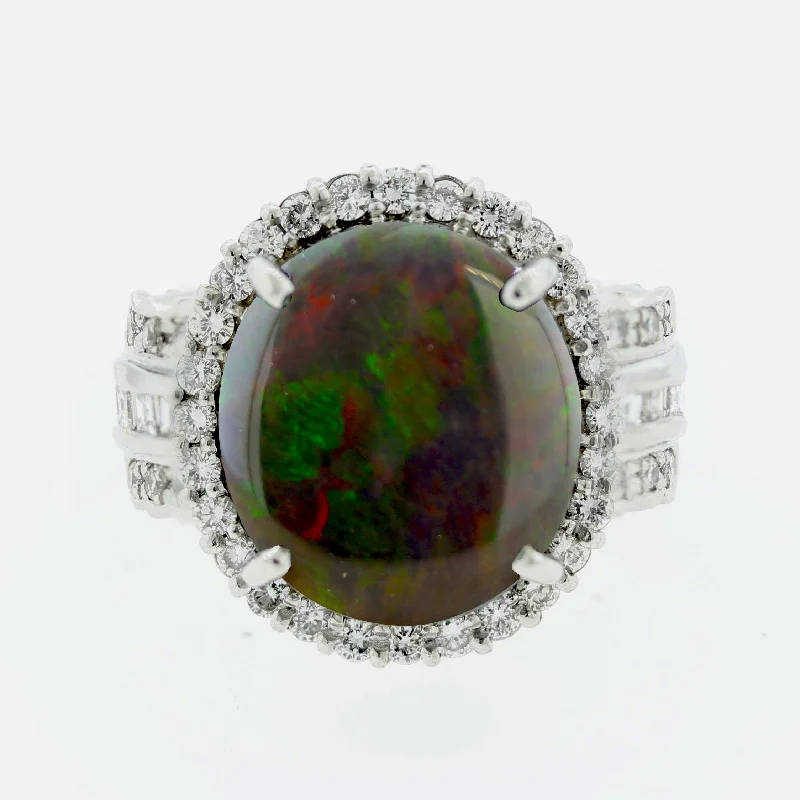 engagement rings for women -Australian Opal Diamond Platinum Dinner Ring