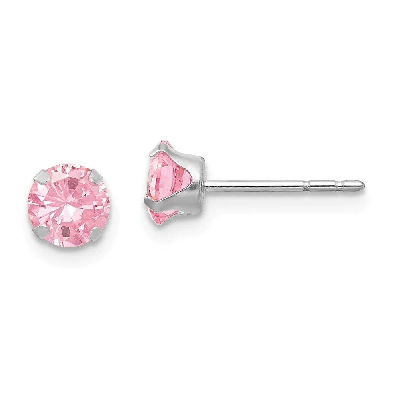 luxury earrings for women -5mm Pink Cubic Zirconia Stud Earrings in 14k White Gold