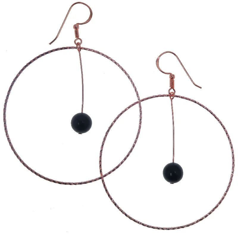 vintage earrings for women -Jet Earrings Circle of Confidence Hoop Protection Copper