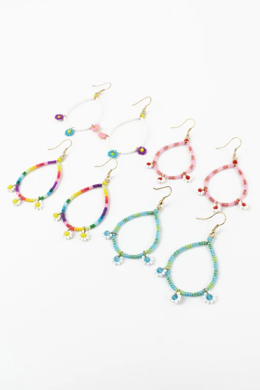 hoop earrings with diamonds -Flower Beaded Earrings