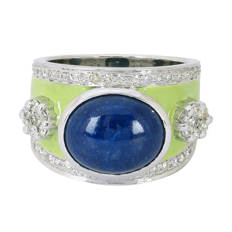 gemstone cocktail rings -Ring- Lapis Lazuli and Diamond (Enamel)