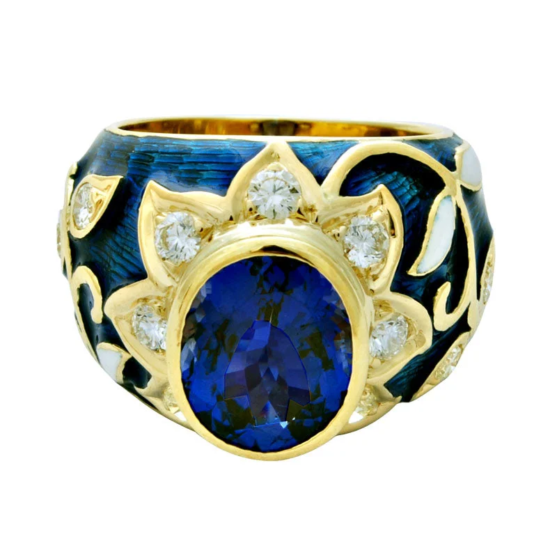 wedding rings for women -Ring-Tanzanite and Diamond (Enamel)