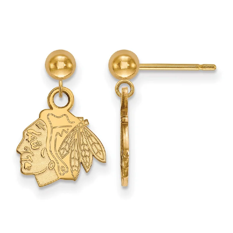 cute stud earrings for women -SS 14k Yellow Gold Plated NHL Chicago Blackhawks Ball Dangle Earrings