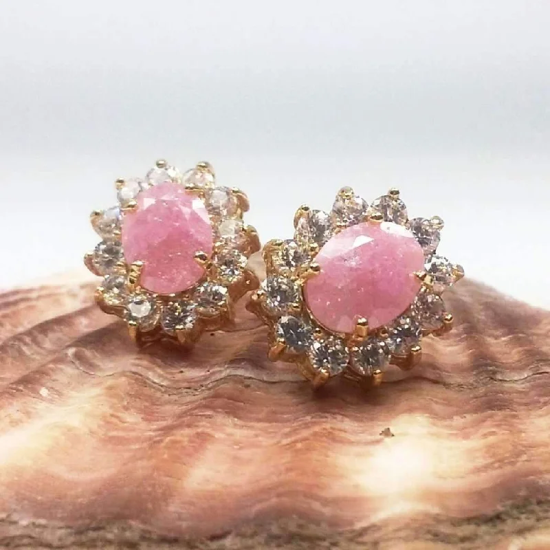 rose gold earrings for women -Polished Pastel Druzy Quartz & CZ Stud Earrings - Your Choice of Color