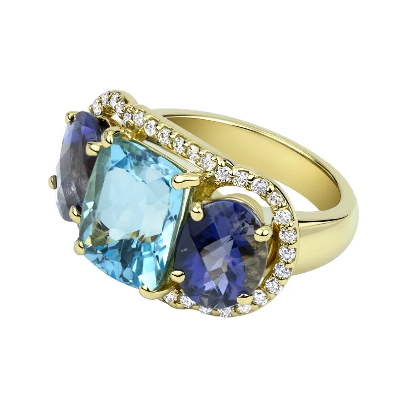 romantic rings for women -Ring - Blue Topaz, Iolite And Diamond