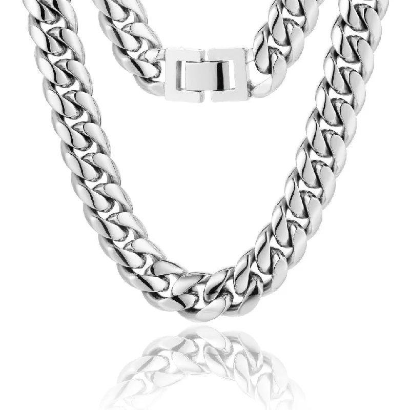 handmade gold necklaces for women -The Stormtrooper II® - 12mm Miami Cuban Link Chain White Gold Plated