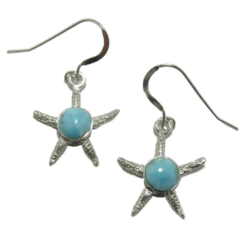 geometric earrings for women -Larimar Earrings Blue Starfish Stone Sterling Silver