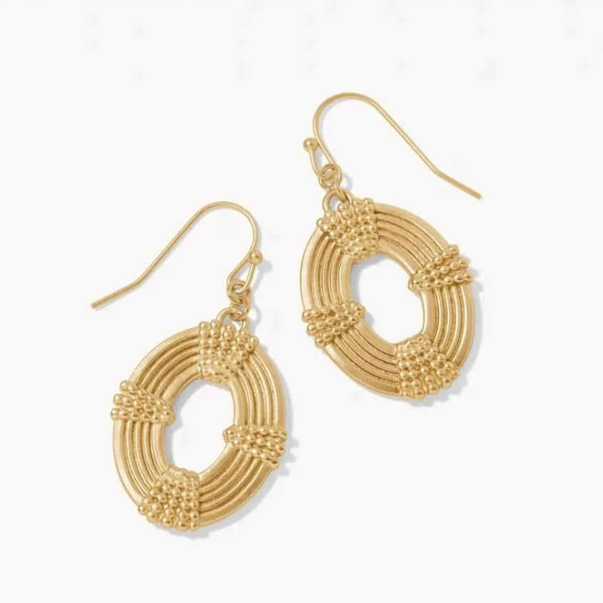 colorful earrings for women -Oval Medallion Earrings - Gold