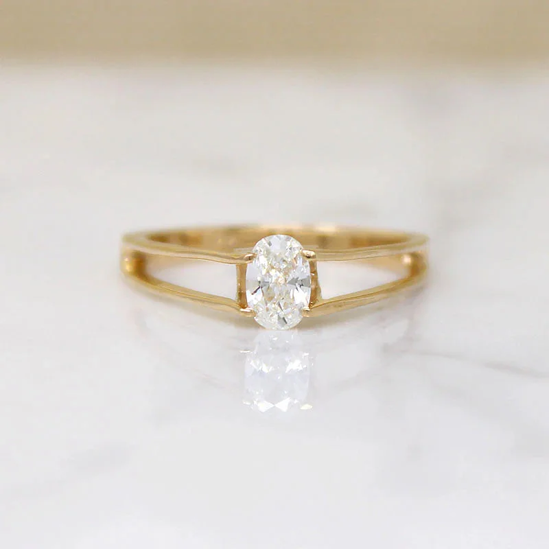 gemstone wedding rings -Oval Diamond in Architectural Gold Solitaire Ring