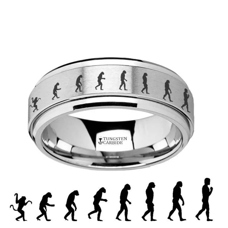 luxury necklaces for women -Thorsten Spinning Engraved Human Evolution Tungsten Carbide Spinner Band - 8mm