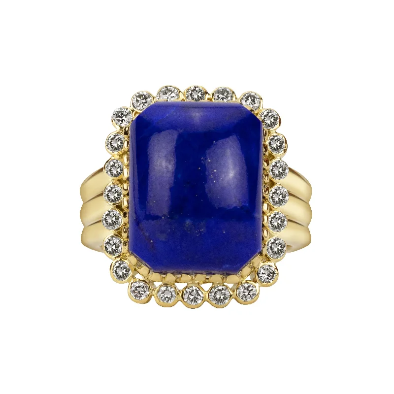 vintage rings for women -Ring - Lapis Lazuli & Diamond