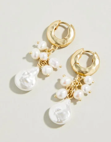 hoop earrings with diamonds -Cascade Hoop Earrings Pearl