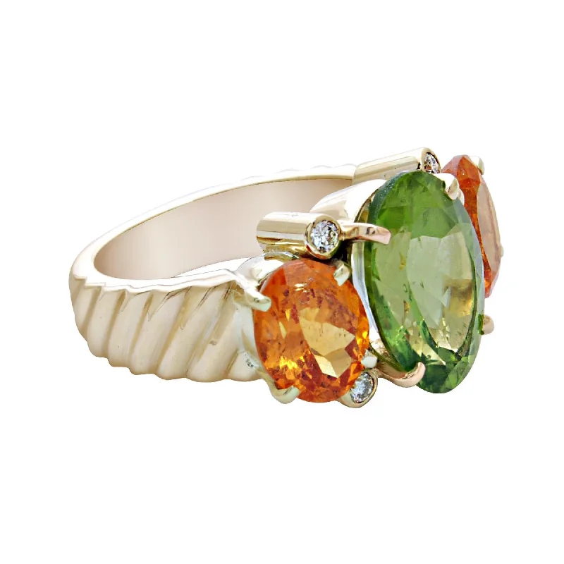 white gold engagement rings -Ring-Peridot, Orange Garnet and Diamond