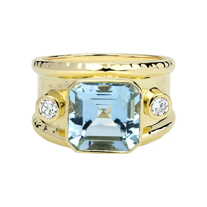 romantic engagement rings -Ring - Aquamarine And Diamond