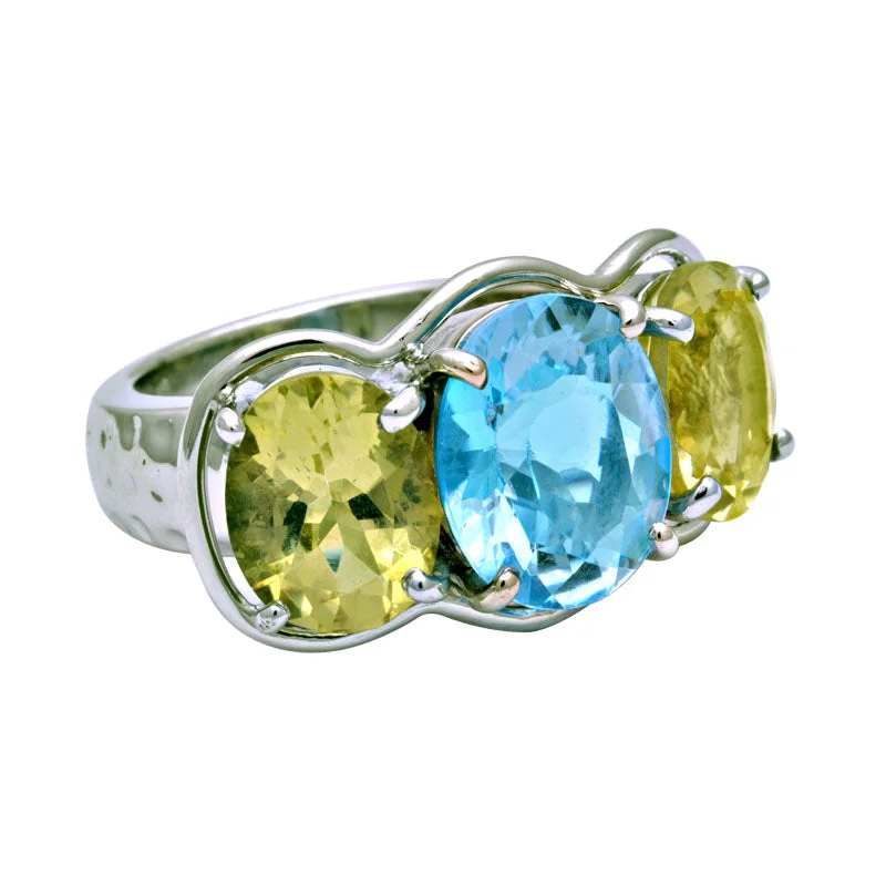 cushion-cut rings for women -Ring-Blue Topaz and Lemon Quartz