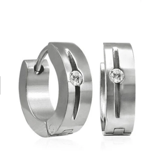 long drop earrings for women -CZ in Stainless Steel Huggie Hoop Earrings - For Men or Women