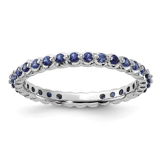 romantic gold necklaces for women -Sterling Silver Stackable Expressions Created Blue Sapphire Eternity Ring