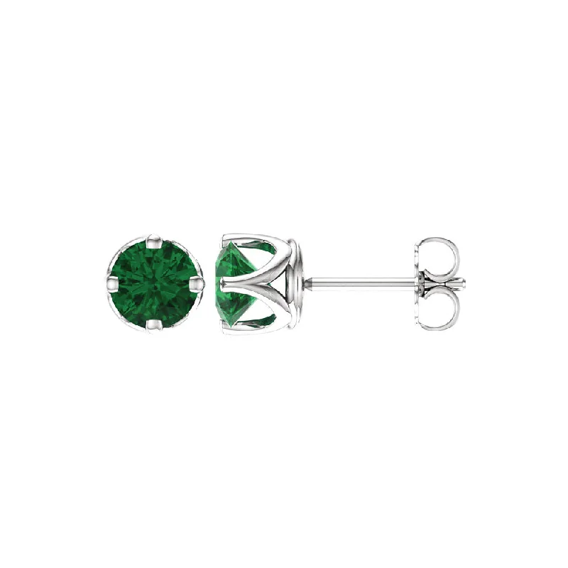 silver hoop earrings for women -6mm Stud Earrings in 14k White Gold with Lab Created Emeralds