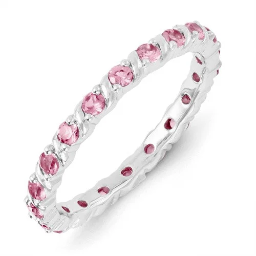 luxury necklaces for women -Sterling Silver Stackable Expressions Created Pink Sapphire Eternity Ring