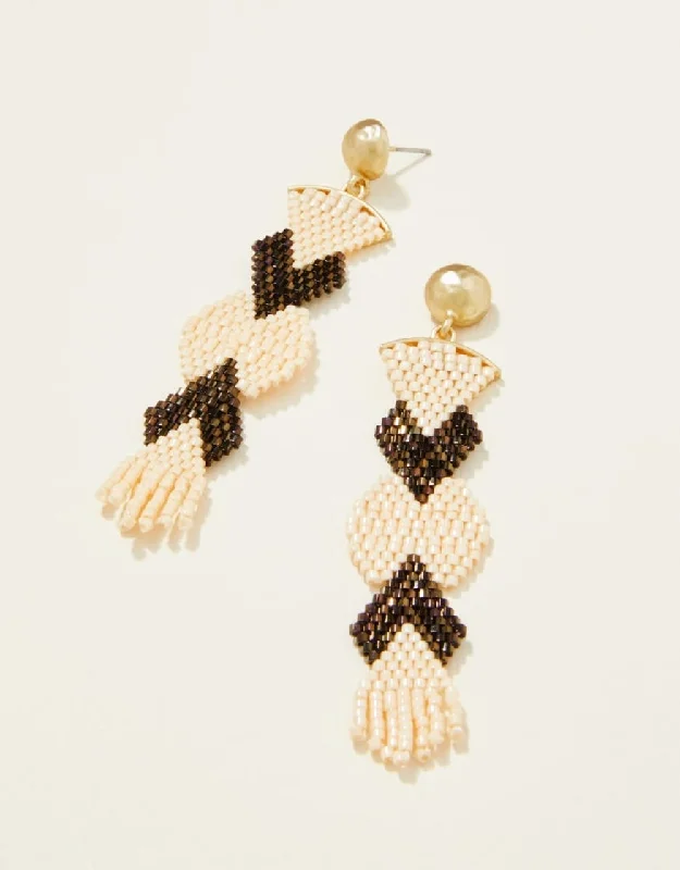 elegant pearl earrings for women -Bitty Bead Earrings - Deco Cream & Black