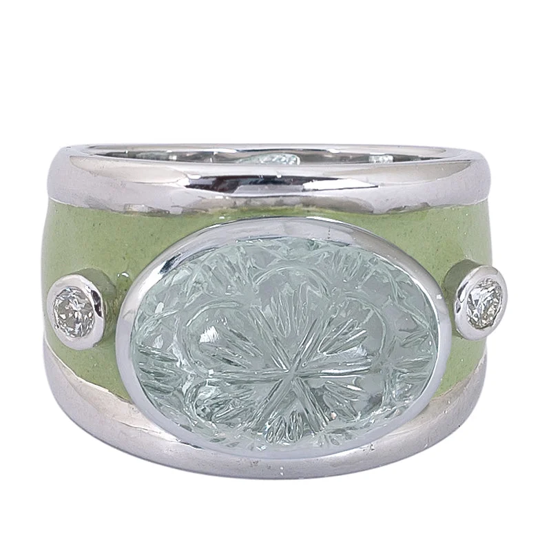 luxury diamond wedding rings -Ring- Green Quartz and Diamond (Enamel)