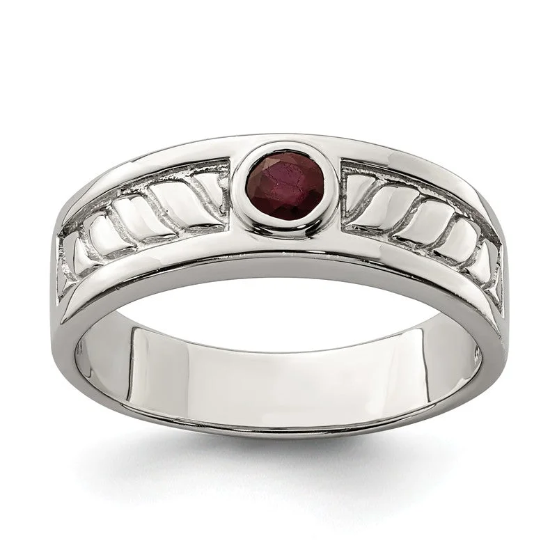 luxury gemstone necklaces for women -Sterling Silver Men's Bezel Ruby Textured Band Ring