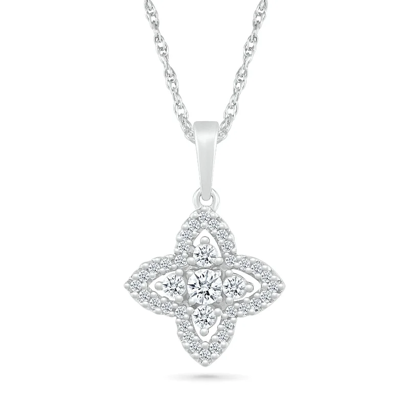 multi-layer necklaces for women -Diamond Clover and Halo Pendant