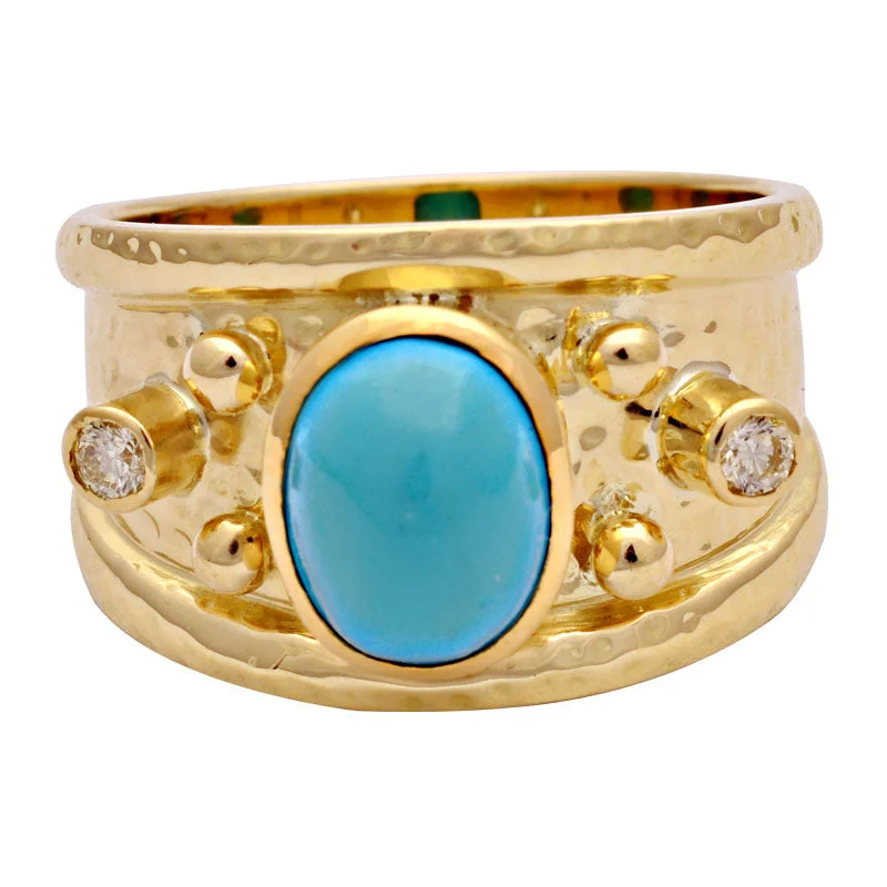 classic rings for women -Ring-Turquoise and Diamond