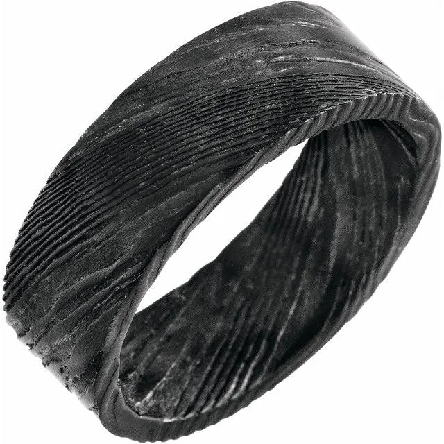 stunning necklaces for women -Damascus Steel 8 mm Flat Black Patterned Band